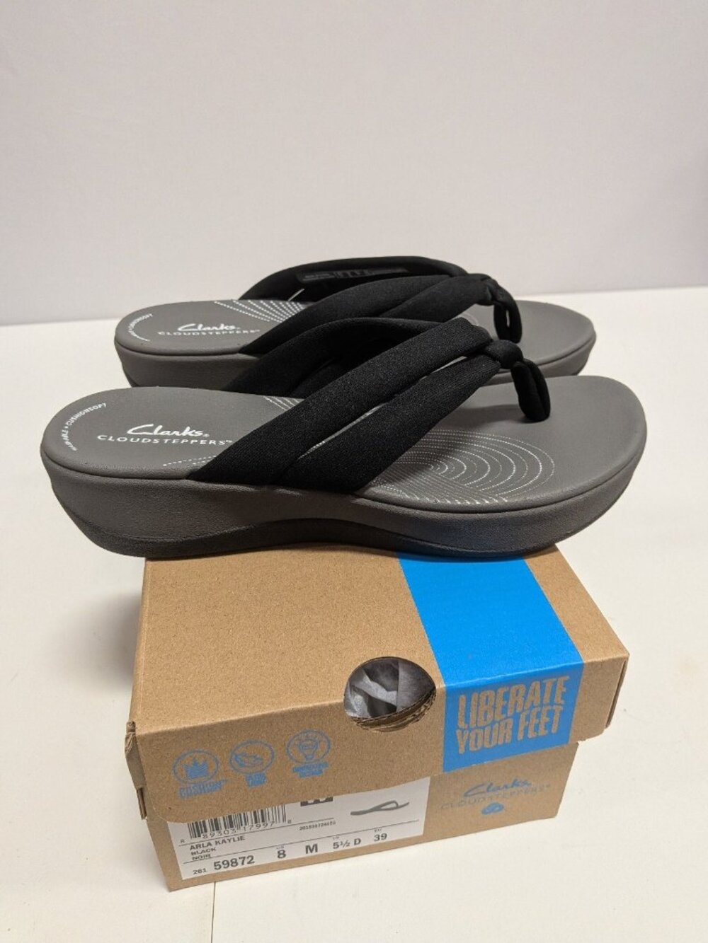 Clarks Cloudsteppers Arla Gilson Black Comfort Flip Flop Slip On Sandals Size 8